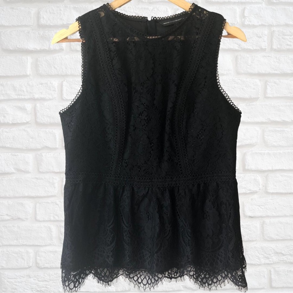 Black Lace Sleeveless Top, Vest, Peplum, size 8, Dark Romance